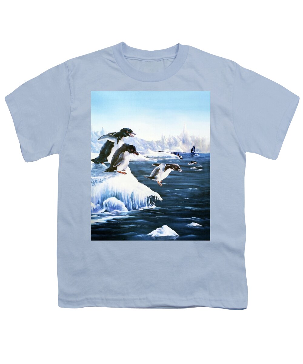 Antarctica Youth T-Shirt featuring the painting First Leap by Anthony DiNicola