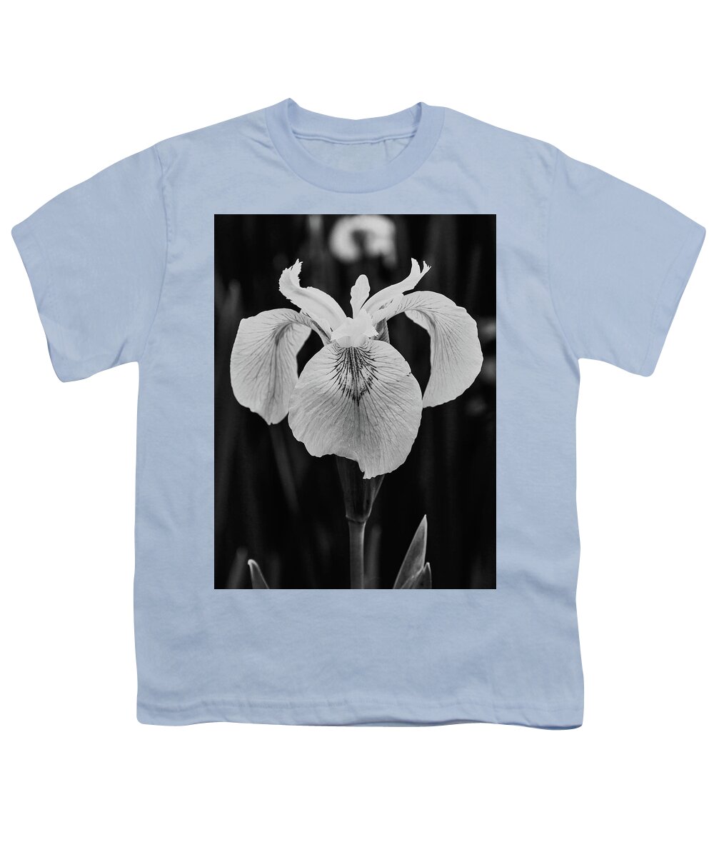 Iris Youth T-Shirt featuring the photograph Flag Iris Black and White by Jeff Townsend