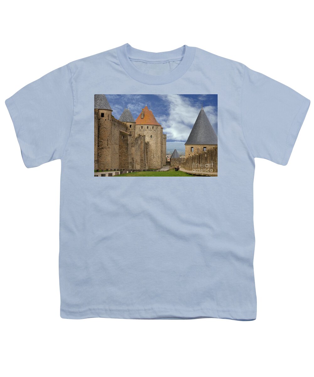 Castle Youth T-Shirt featuring the photograph Fortress Wall of Carcassonne by Heiko Koehrer-Wagner
