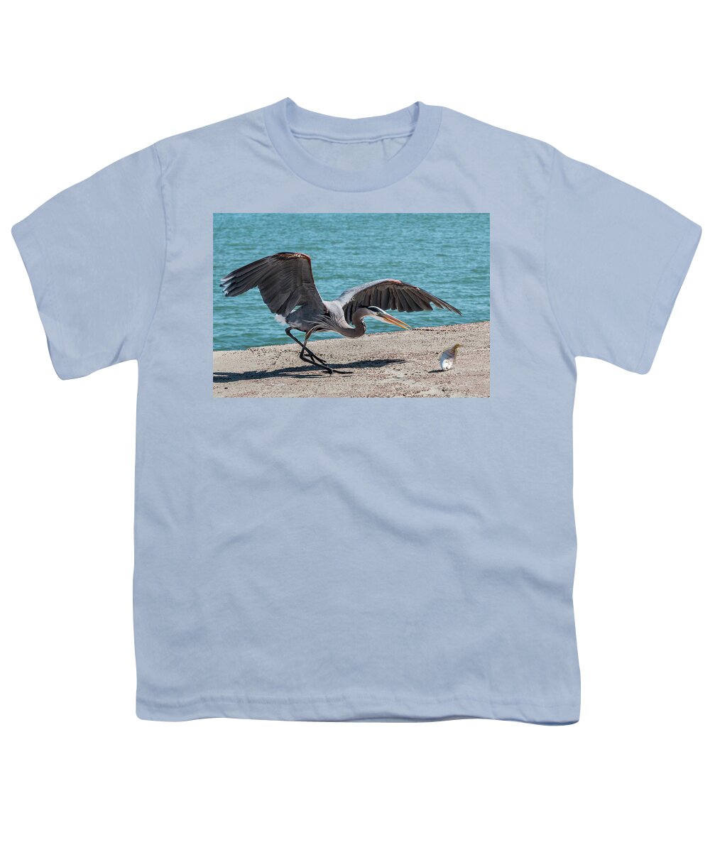 Bird Youth T-Shirt featuring the photograph Great Blue Heron Plays with Fish #1 by Patti Deters