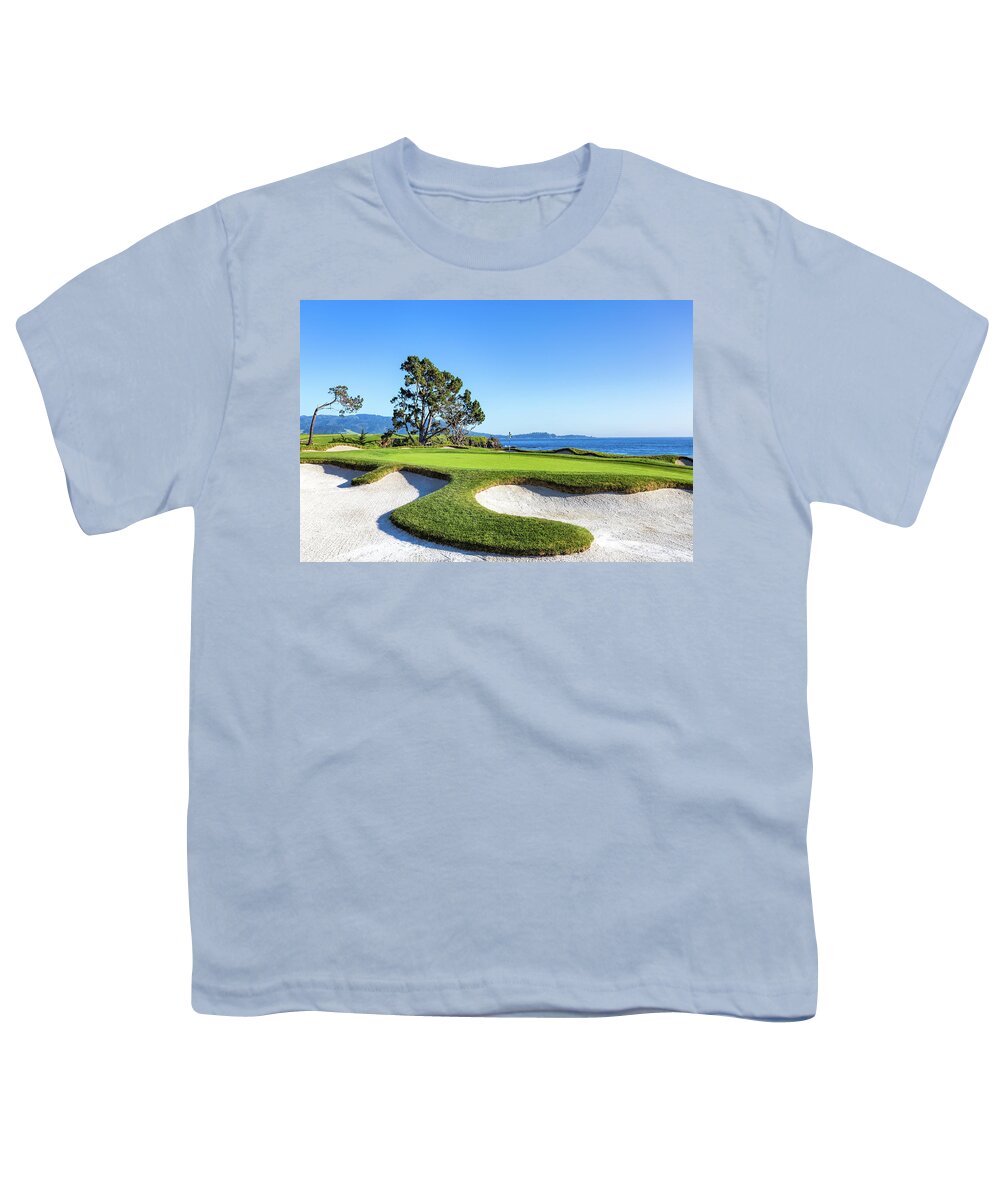 Pebble Beach Youth T-Shirt featuring the photograph Hole 4 Pebble Beach Golf Course by Mike Centioli