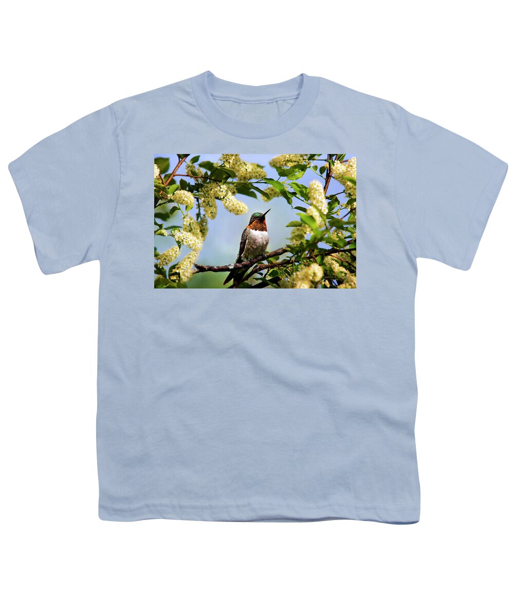 Hummingbird Youth T-Shirt featuring the photograph Hummingbird with Flowers by Christina Rollo