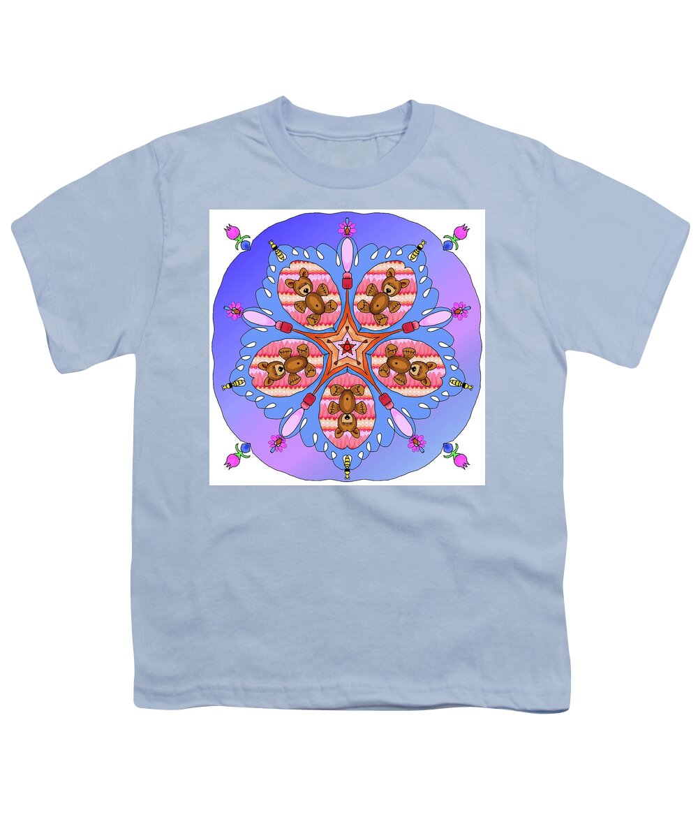 Kaleidoscope Youth T-Shirt featuring the digital art Kaleidoscope of bears and bees by Debra Baldwin