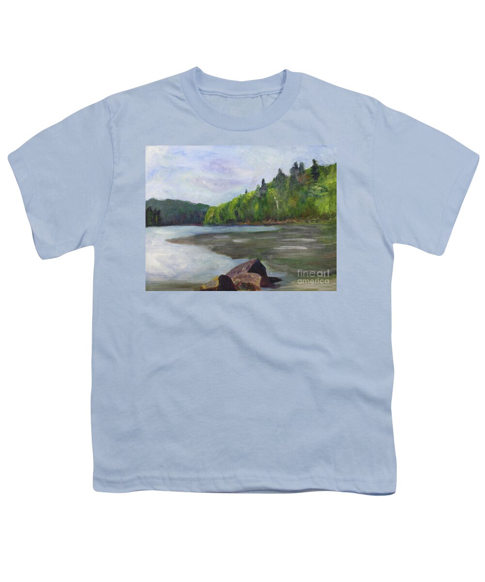 Art Youth T-Shirt featuring the painting Long Pond in Westmore by Donna Walsh