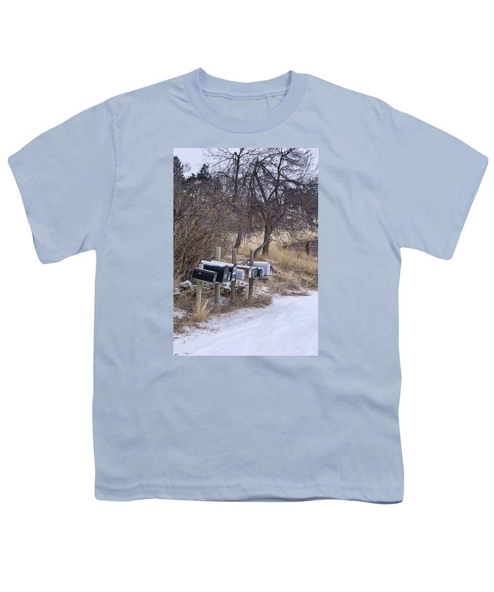 Winter Youth T-Shirt featuring the photograph Mailboxes in snow by Cathy Anderson