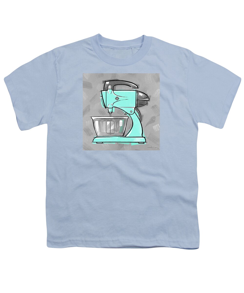 Mid-century Modern Youth T-Shirt featuring the painting Mixer aqua by Larry Hunter