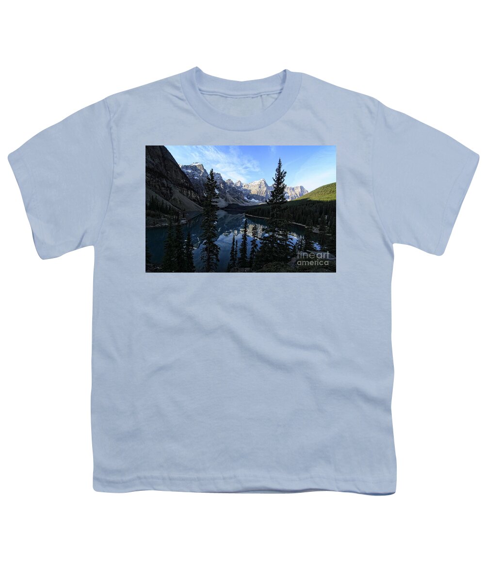 Moraine Lake Youth T-Shirt featuring the photograph Moraine Lake from the Rockpile by Eva Lechner