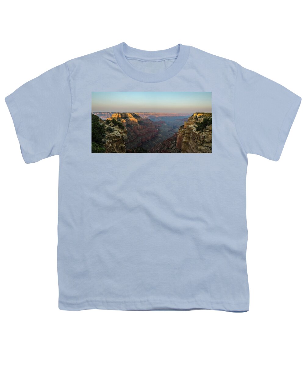 Grand Canyon Youth T-Shirt featuring the photograph Morning lights Wotans Throne by Gaelyn Olmsted