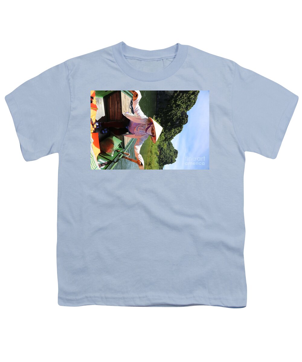  Vietnam Youth T-Shirt featuring the photograph My Boat guide for the tour. by Chuck Kuhn