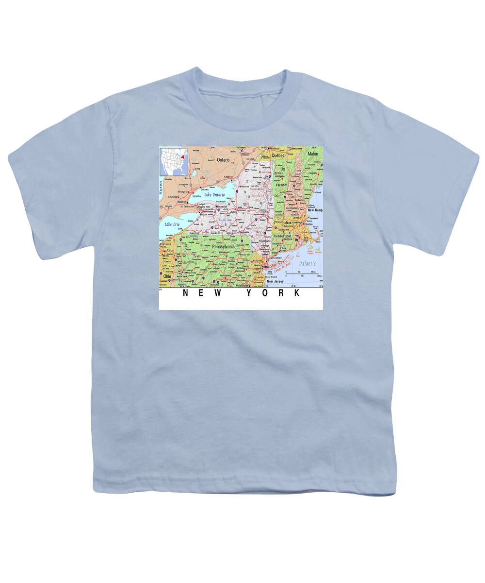 State Youth T-Shirt featuring the photograph New York Map by Florene Welebny