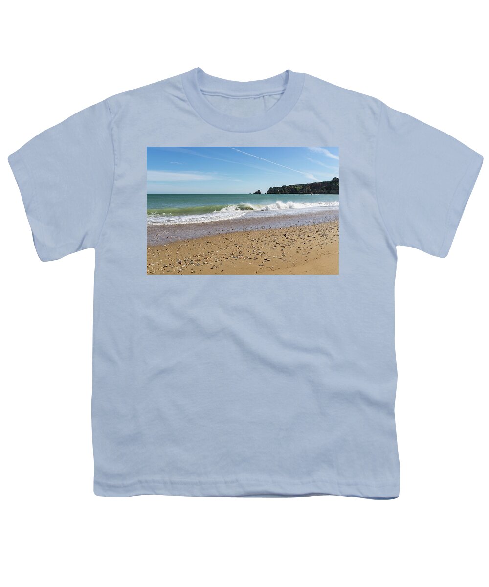 Georgia Mizuleva Youth T-Shirt featuring the photograph Ocean Waves Bounty - Beachcombers Treasures on Dona Ana Beach in Lagos Portugal by Georgia Mizuleva