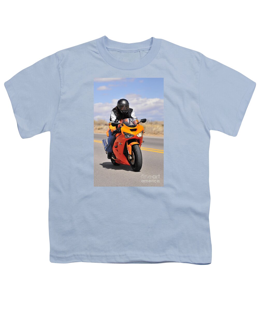 Motorcycle Youth T-Shirt featuring the photograph Orange Fire by Robert WK Clark