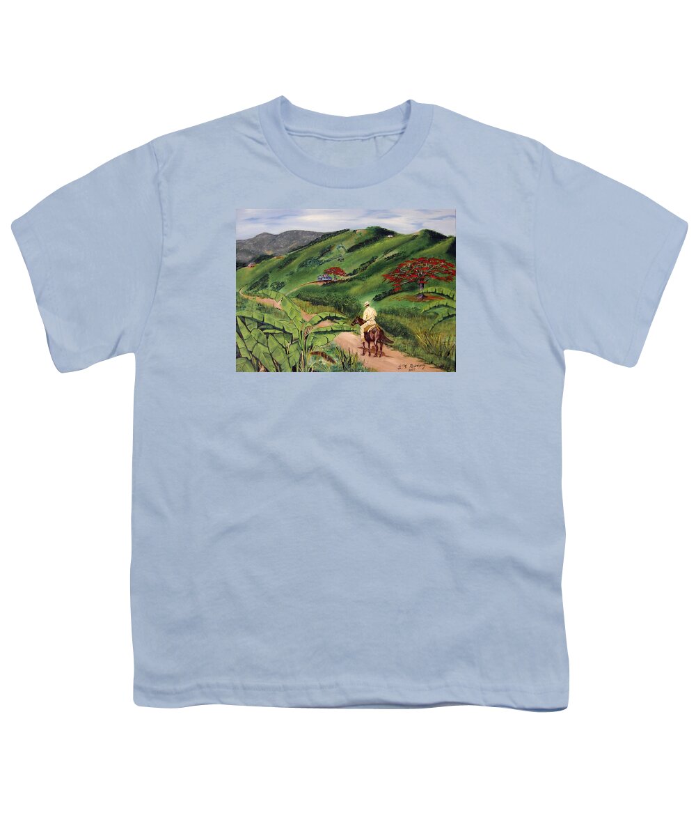 Borinquen Youth T-Shirt featuring the painting Paseo Por El Campo by Luis F Rodriguez