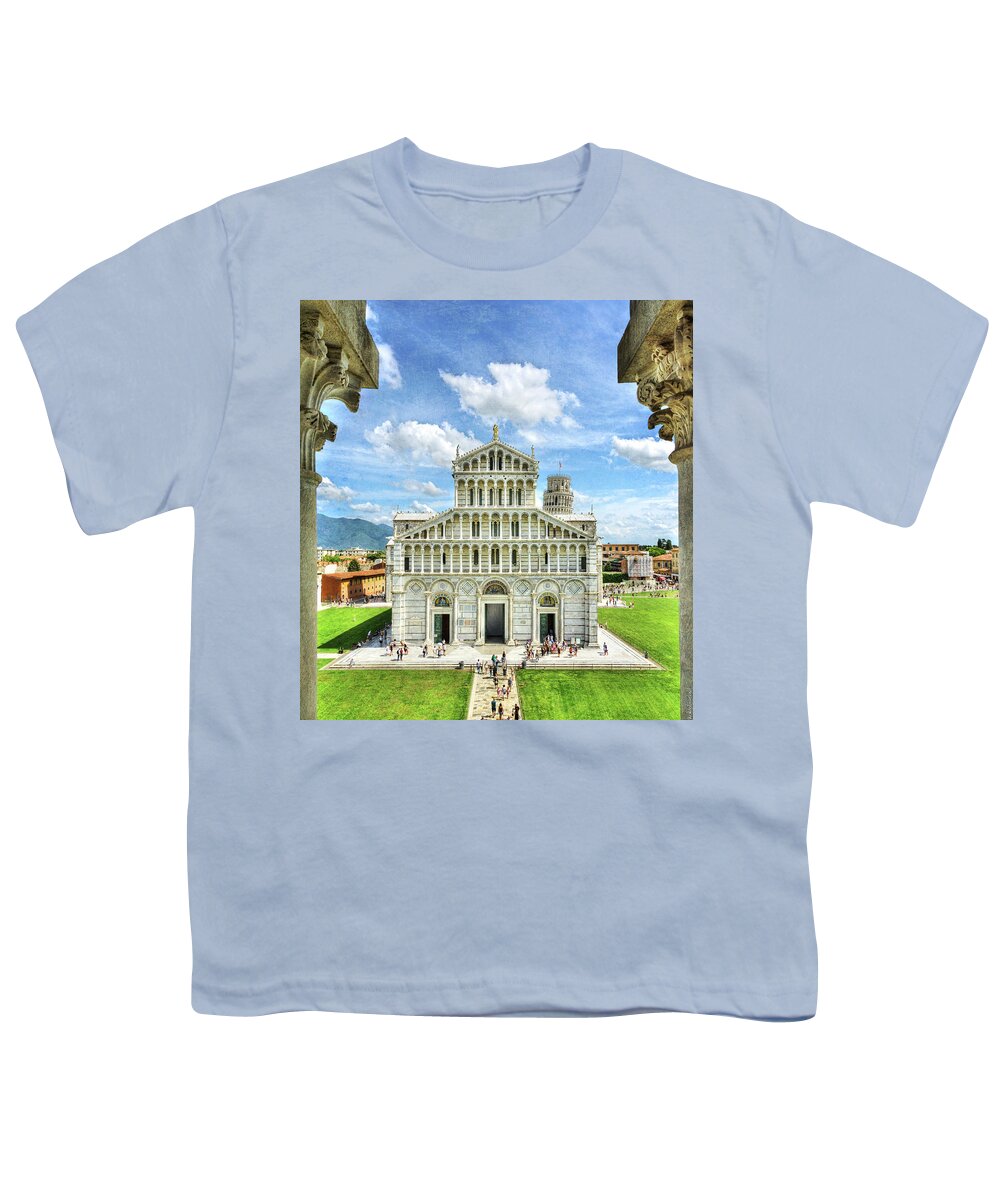 Pisa Youth T-Shirt featuring the photograph Pisa - leaning tower behind duomo - vintage version by Weston Westmoreland