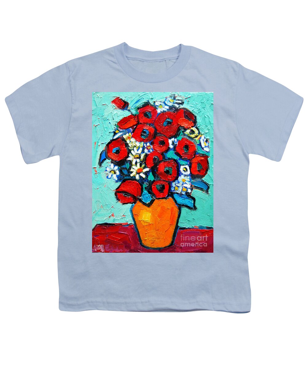 Floral Youth T-Shirt featuring the painting Poppies And Daisies Bouquet by Ana Maria Edulescu