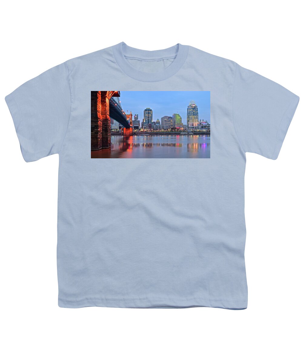 Cincinnati Youth T-Shirt featuring the photograph Riverfront View of Cincinnati by Frozen in Time Fine Art Photography