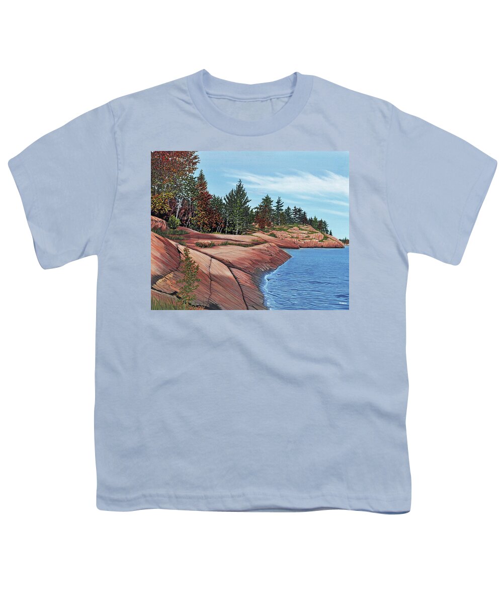 River Youth T-Shirt featuring the painting Rocky River Shore by Kenneth M Kirsch