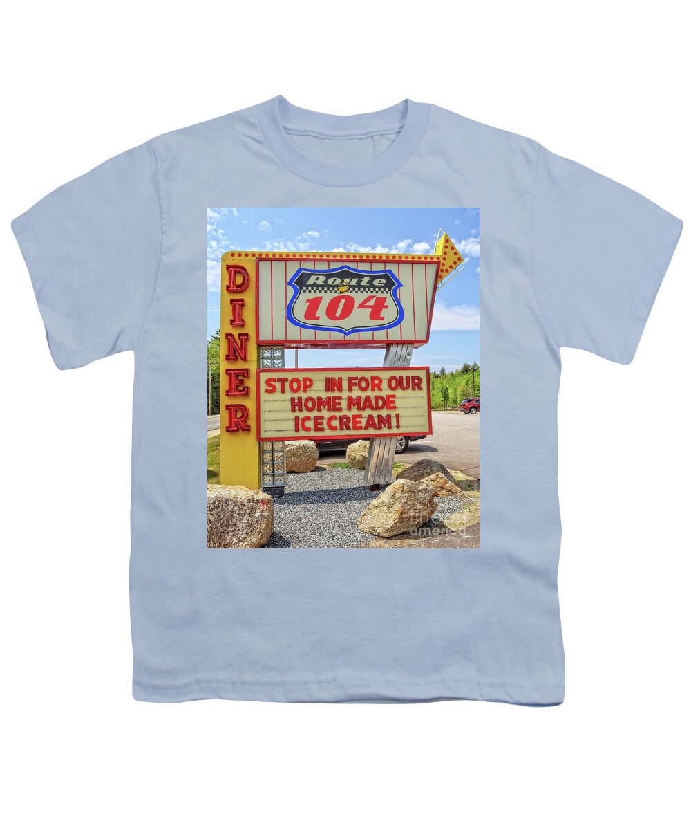 Diner Youth T-Shirt featuring the photograph Route 104 Diner Sign by Edward Fielding