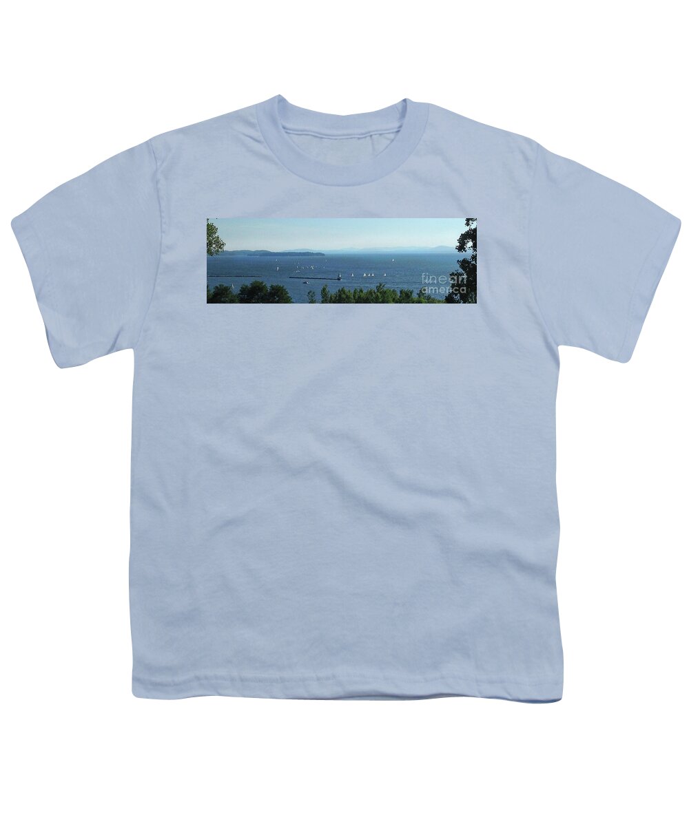 Sailboats Youth T-Shirt featuring the photograph Sailboats by Lake Champlain Lighthouse Panorama by Felipe Adan Lerma