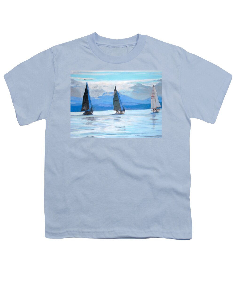 Boat Youth T-Shirt featuring the painting Sailing Race by Teresa Dominici