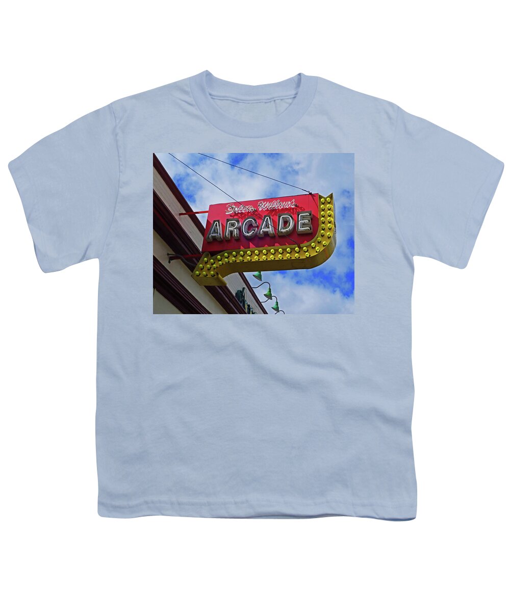 Salem Youth T-Shirt featuring the photograph Salem Willows Arcade Sign Salem MA by Toby McGuire