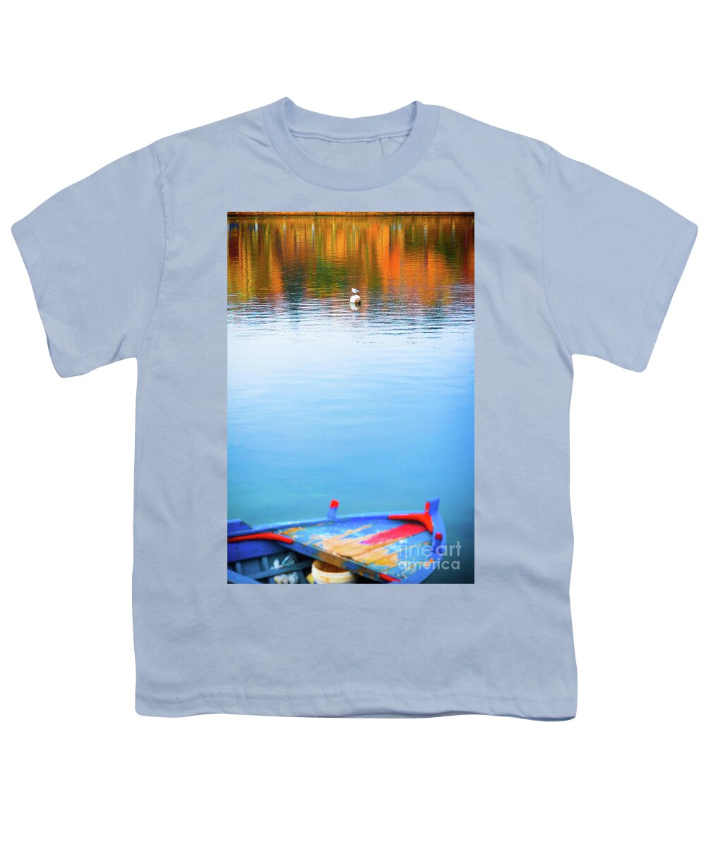 Autumn Youth T-Shirt featuring the photograph Seagull and boat by Silvia Ganora