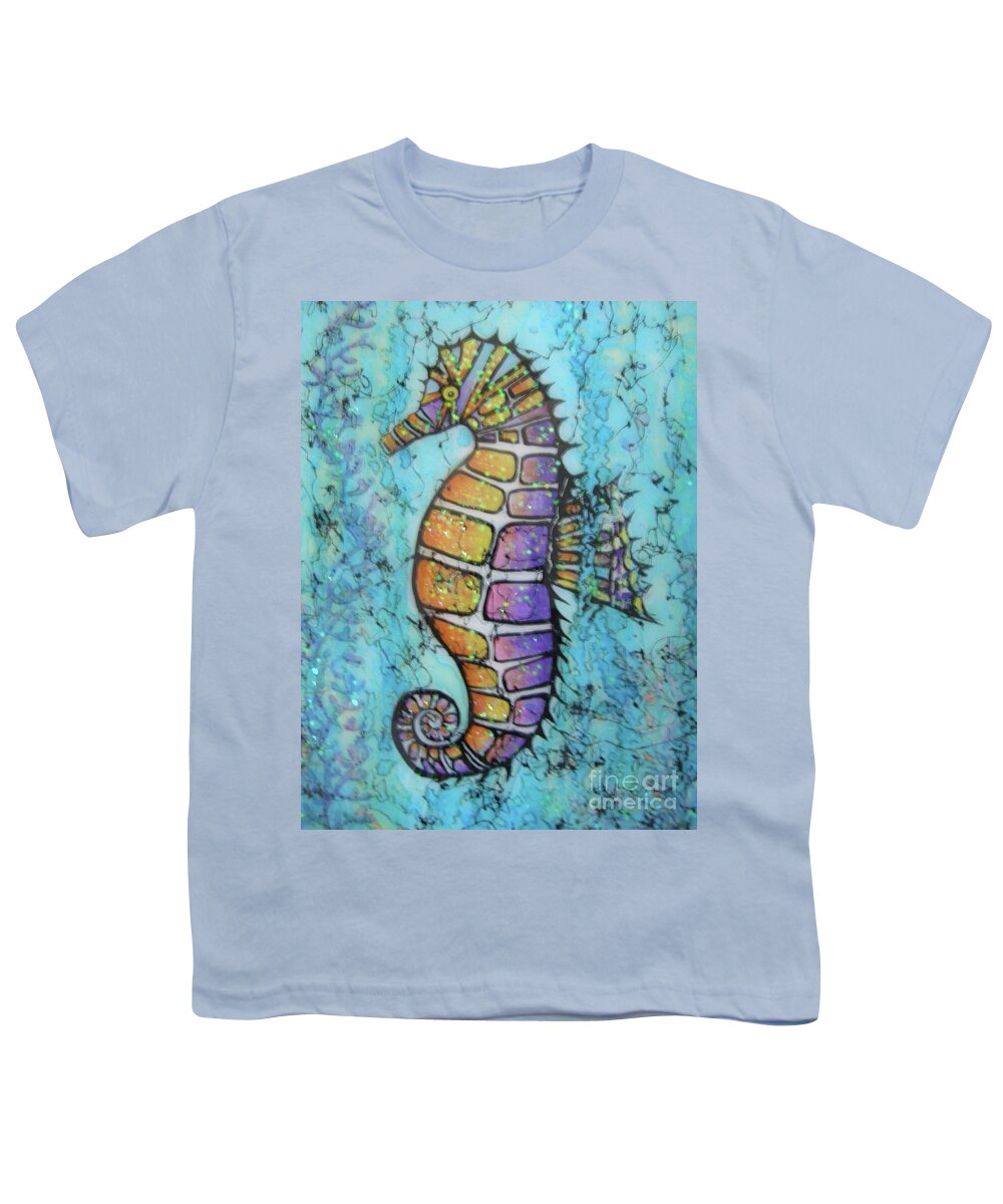 Turquoise Youth T-Shirt featuring the painting Seahorse Downunder by Midge Pippel