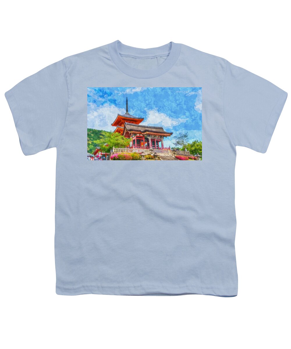 Nature Youth T-Shirt featuring the painting Senso Ji Temple Kyoto Japan by Celestial Images