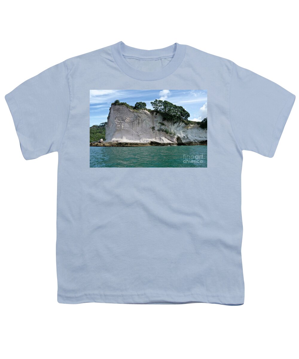 Waves Youth T-Shirt featuring the photograph Shakespeare Rock, Coromandel, New Zealand by Yurix Sardinelly