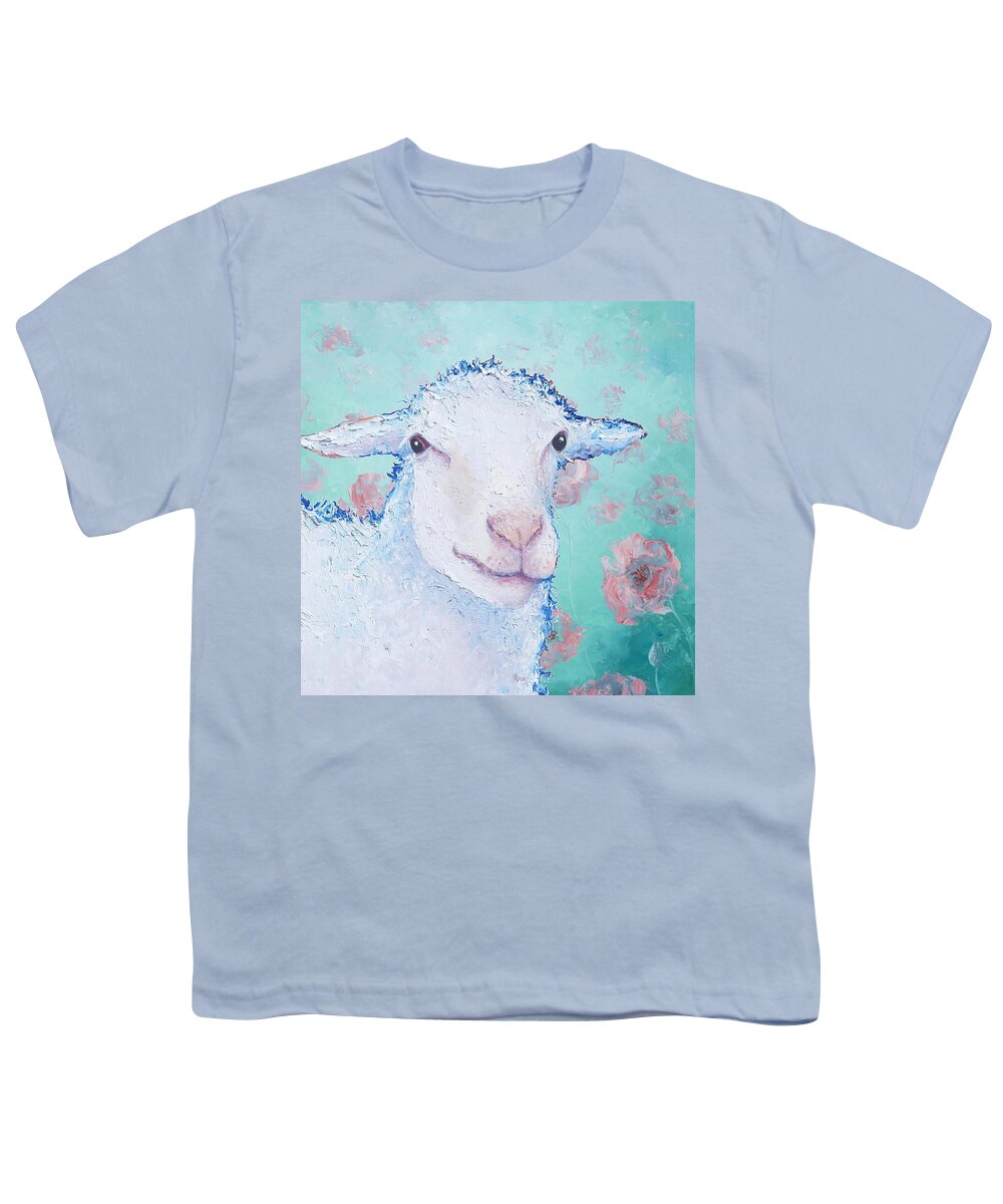 Sheep Youth T-Shirt featuring the painting Sheep painting - Its fleece was white as snow by Jan Matson