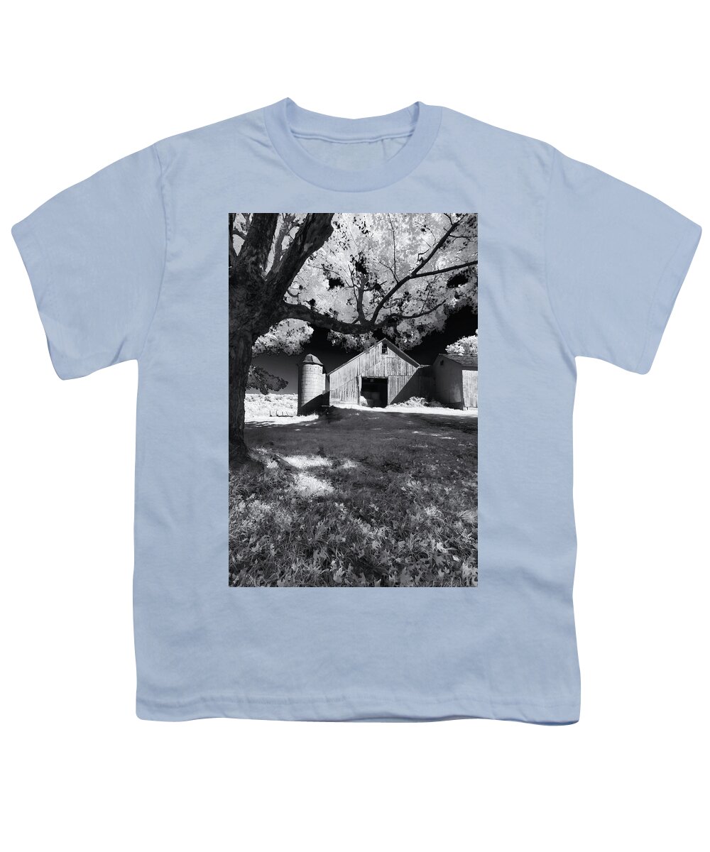 Shelburne Falls Massachusetts Youth T-Shirt featuring the photograph Silo In Black and White by Tom Singleton