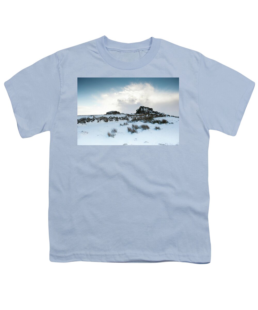 Winter Youth T-Shirt featuring the photograph South Hessary Tor in the Snow ii by Helen Jackson
