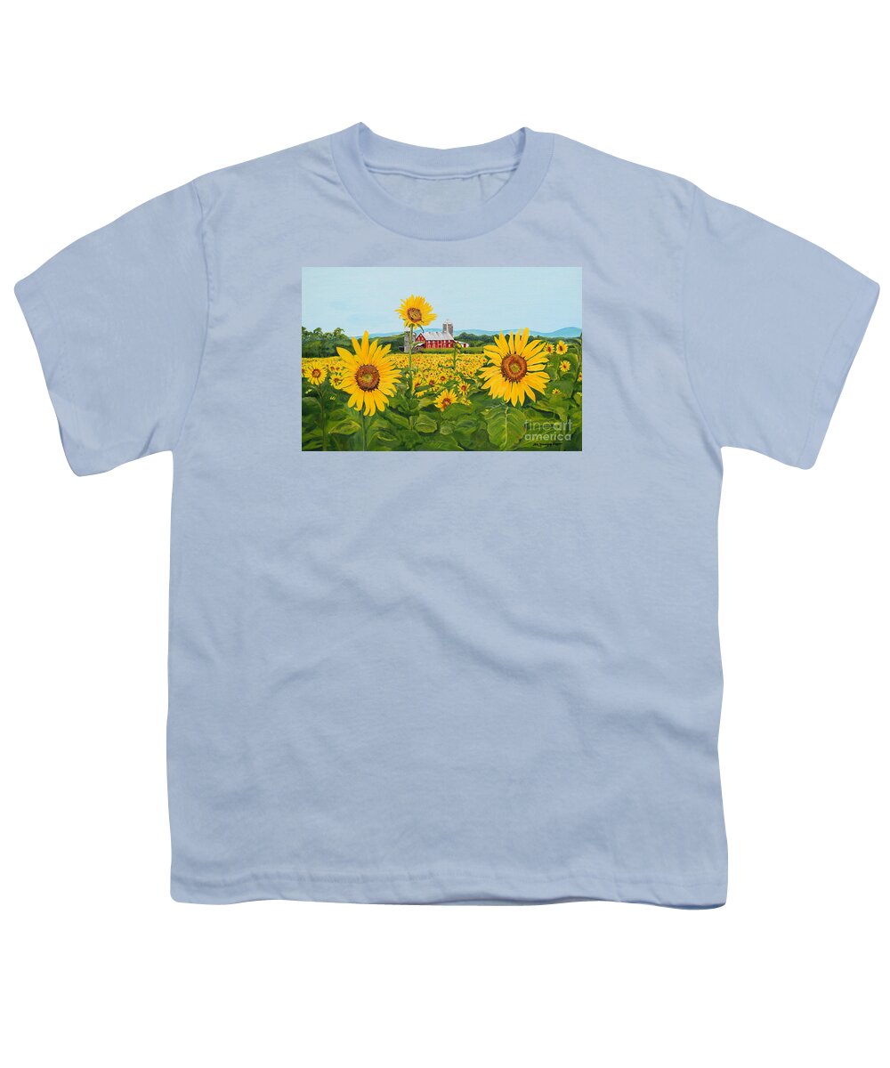 Sunflower Youth T-Shirt featuring the painting Sunflowers on Route 45 - Pennsylvania- Autumn Glow by Jan Dappen