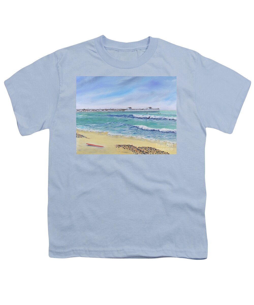 San Clemente Youth T-Shirt featuring the painting Surfing in San Clemente by Mary Scott