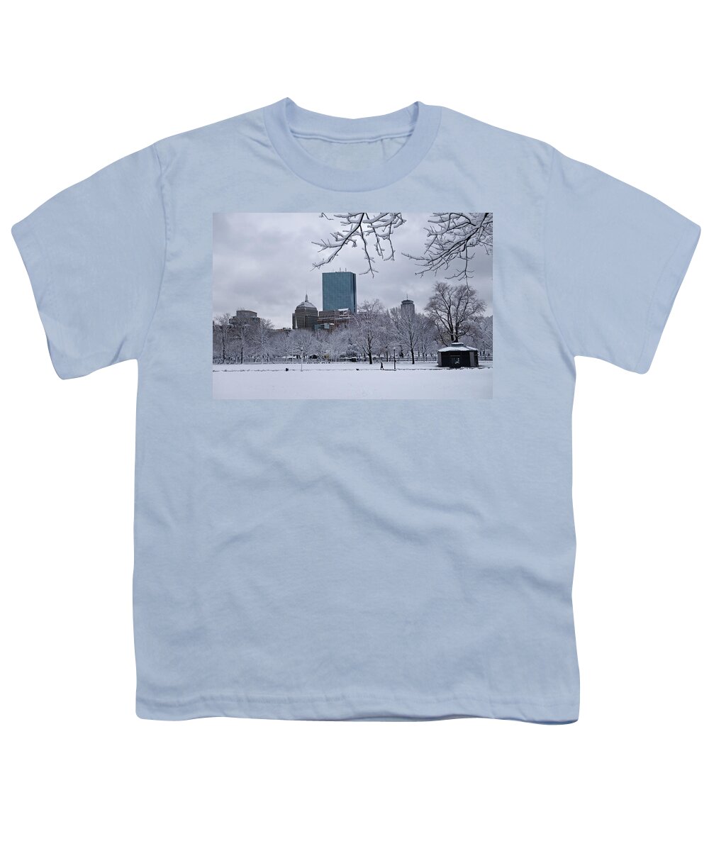 Boston Youth T-Shirt featuring the photograph The Boston Common Covered in Snow Winter Boston MA by Toby McGuire
