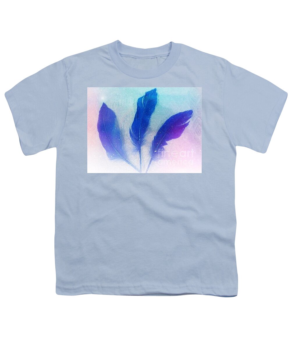 Blue Feathers Youth T-Shirt featuring the photograph Three Feathers by Lavender Liu