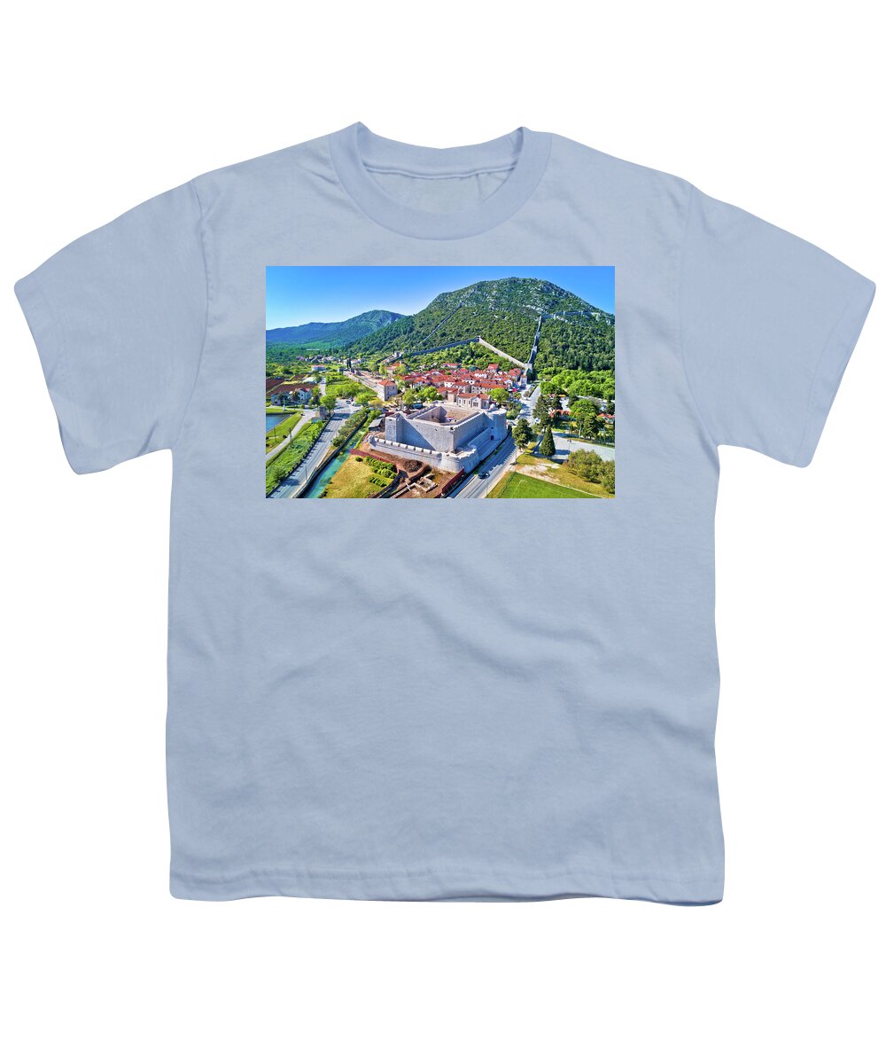 Ston Youth T-Shirt featuring the photograph Town of Ston and historic walls aerial view by Brch Photography