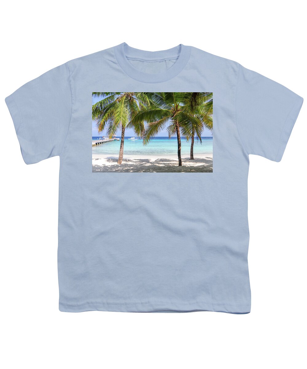 Tropical Youth T-Shirt featuring the photograph Tropical Beach with Palms by Jenny Rainbow