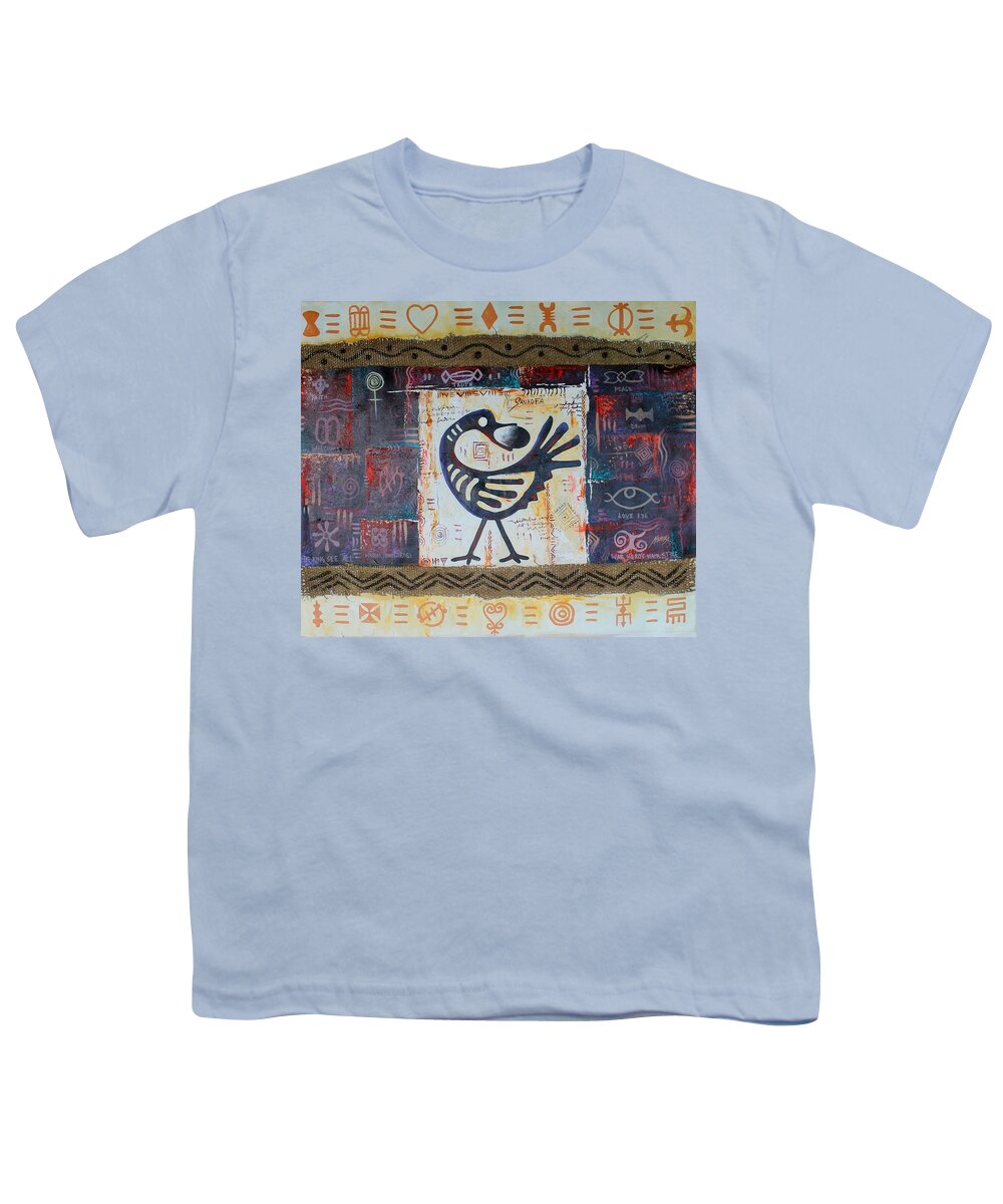 African Artists Youth T-Shirt featuring the painting True African Symbols by Daniel Akortia