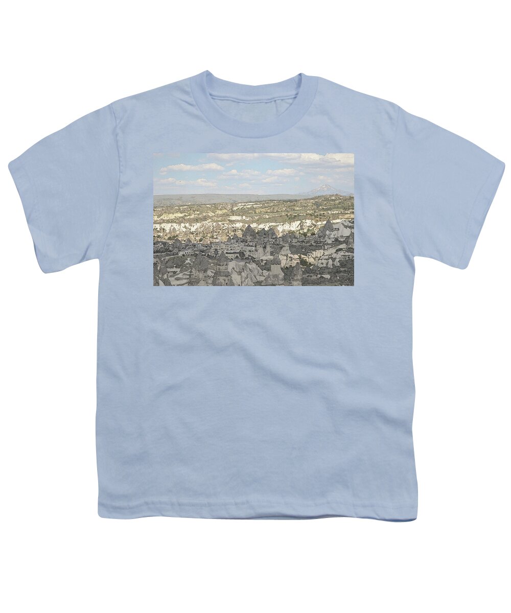 Cappadocia Youth T-Shirt featuring the digital art Turkey's Land Of Fairy Chimneys by Aparna Tandon