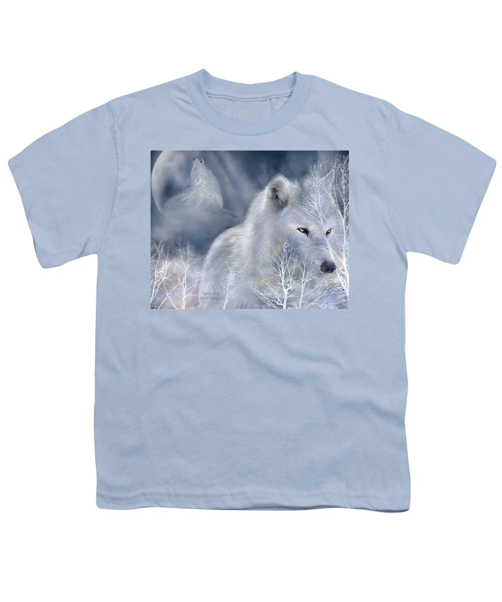 Wolf Art Youth T-Shirt featuring the mixed media White Wolf by Carol Cavalaris