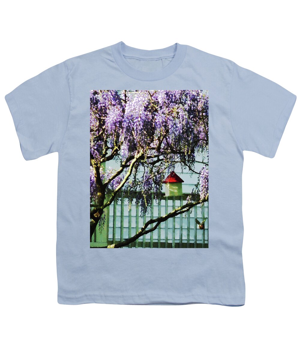 Spring Youth T-Shirt featuring the photograph Wisteria and Birdhouse by Susan Savad