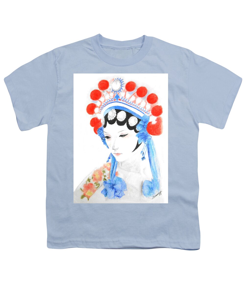 Chinese Youth T-Shirt featuring the drawing Woman from Chinese Opera with Tattoos -- the original -- Asian Woman Portrait by Jayne Somogy