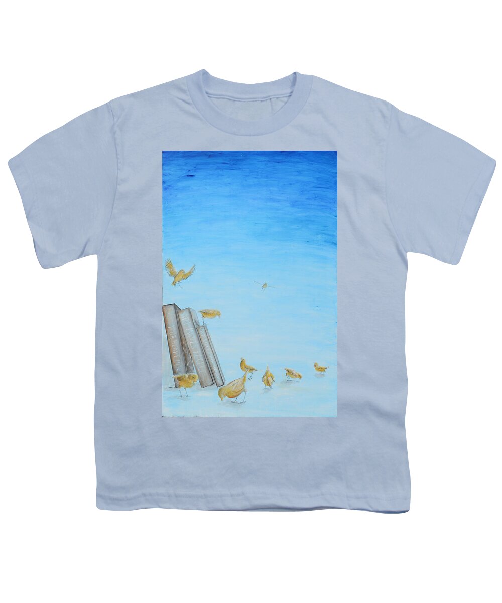 Canaries Youth T-Shirt featuring the painting Yellow Birds in the Blue3 by Nik Helbig