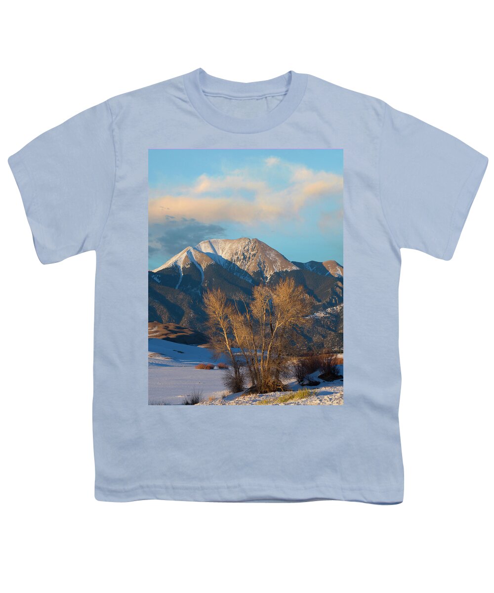 00565361 Youth T-Shirt featuring the photograph Cottonwoods In Winter, Mount Herard, Great Sand Dunes National Park, Colorado #1 by Tim Fitzharris