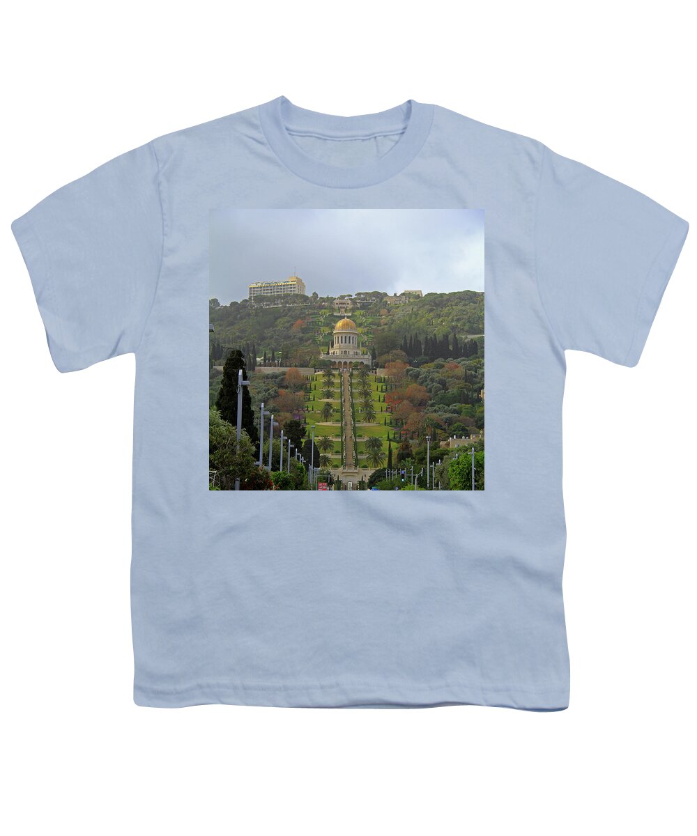 Bahai Youth T-Shirt featuring the photograph Bahai Gardens and Temple - Haifa, Israel by Richard Krebs