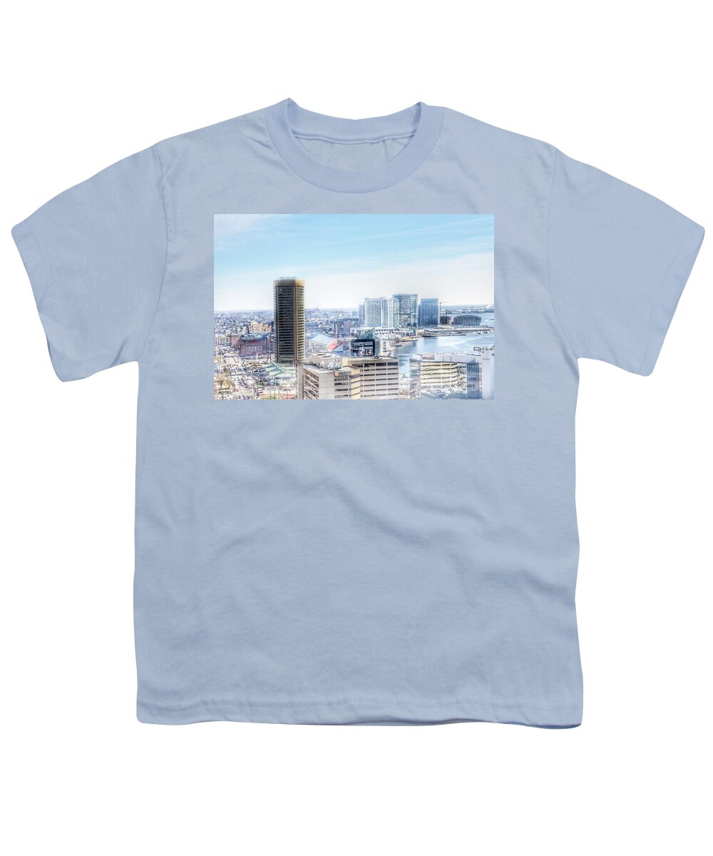 Baltimore Youth T-Shirt featuring the photograph Baltimore Inner Harbor Aerial Landscape, Maryland by Marianna Mills