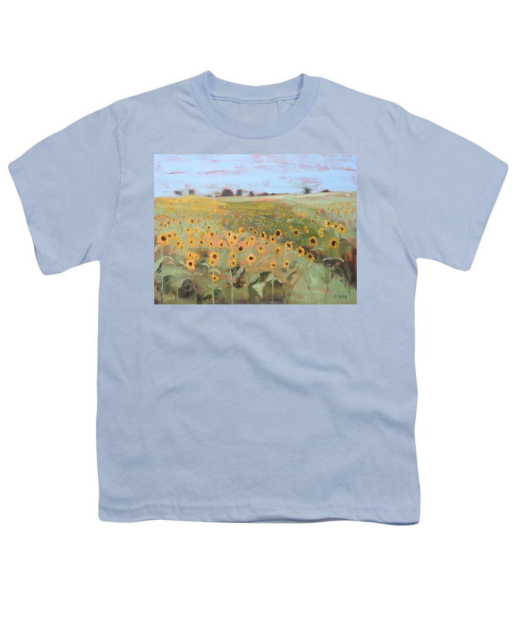 Painting Youth T-Shirt featuring the painting Bedford County Sunflower Field by Donna Tuten