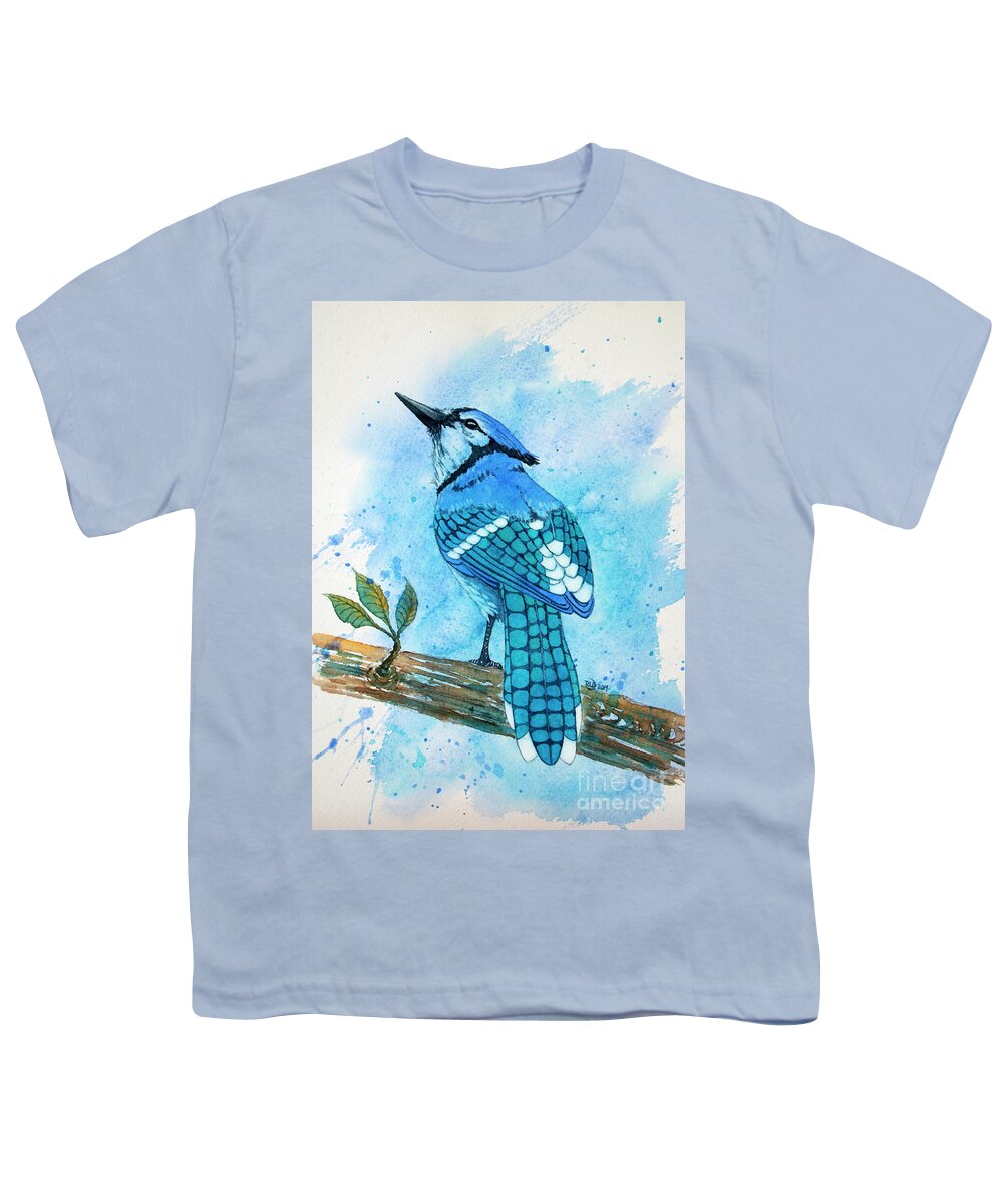 Bluejay Youth T-Shirt featuring the painting Blue jay by Rebecca Davis