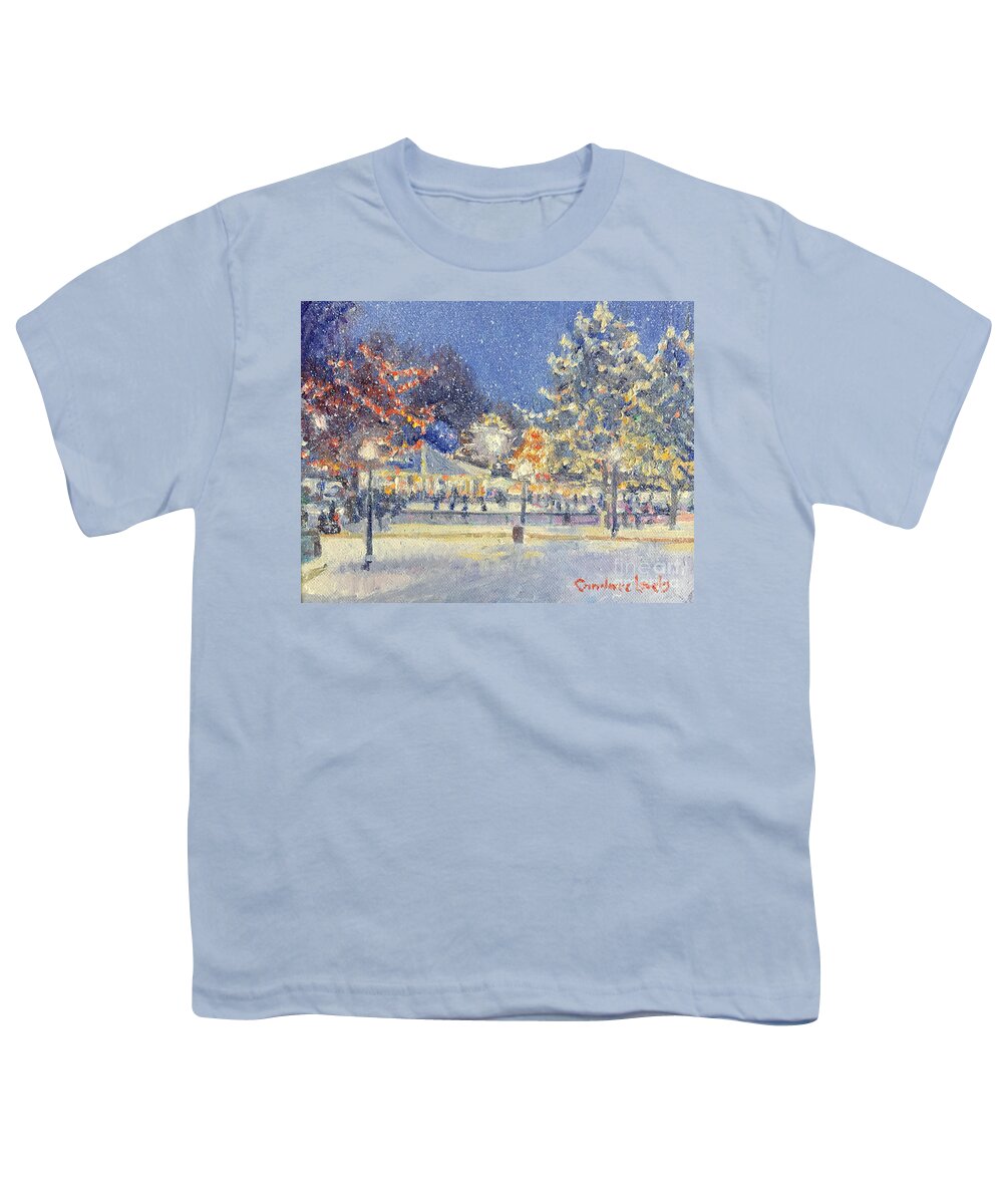 Boston Night Skaters Youth T-Shirt featuring the painting Boston Common Twilight Skaters by Candace Lovely